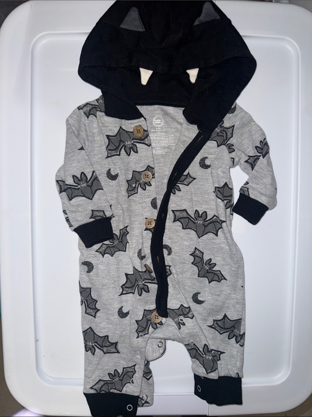 wonder nation Gray and Black Bat Print Hooded One-Piece